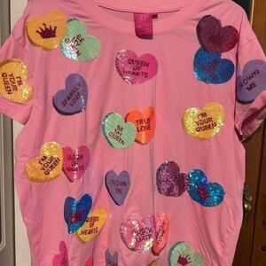 Queen of Sparkles Pink Sequin Heart Graphic Tee - Brand Unknown
